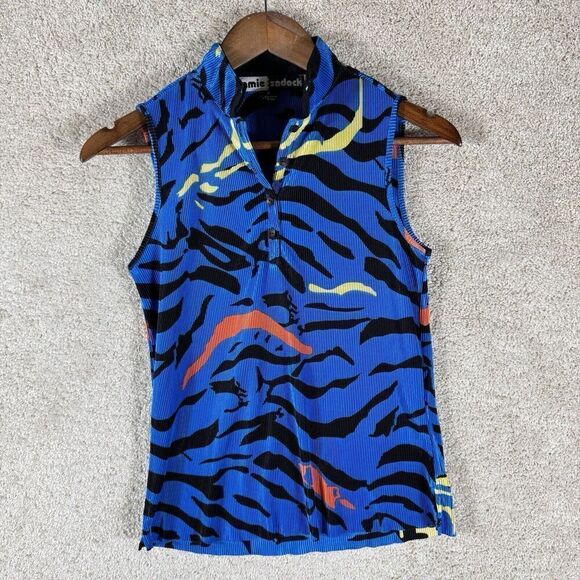 Jamie Sadock Ribbed Blue Tiger Striped Tank Top Women's Small Sports Athletic - Picture 1 of 8